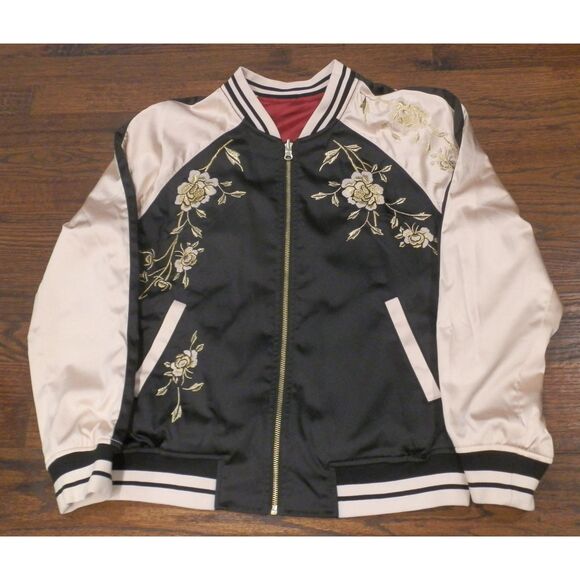 Express Reversible Embroidered Tiger Floral Black Red Jacket Women's Size Medium - Picture 1 of 5